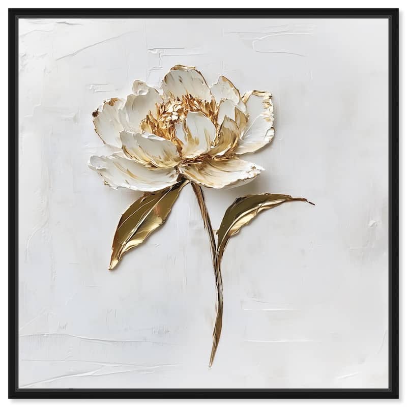 Simple Golden Peonie Canvas by Art Remedy - Black - 12" x 12"