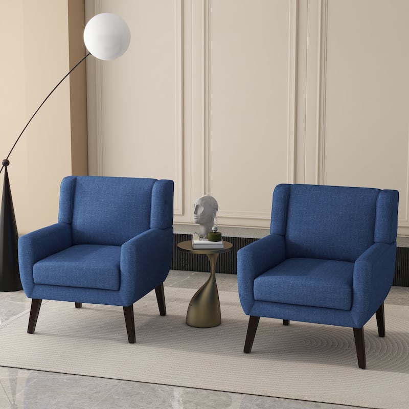 Linen Upholstered Accent Chair Wingback Armchair Set of 2