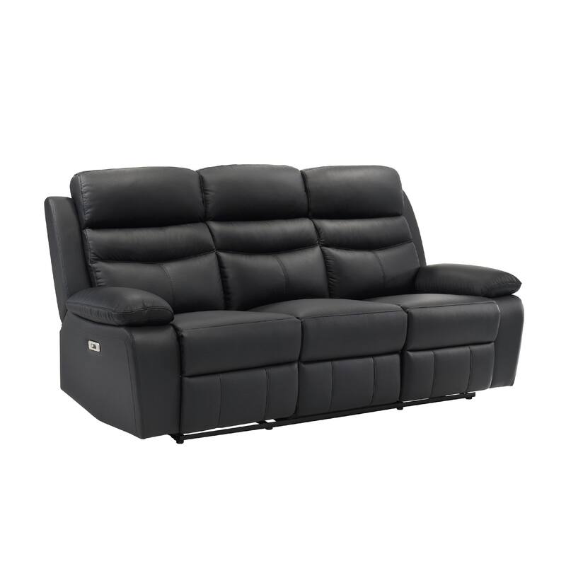 Hanna Power Dual Reclining Sofa, Black Top Grain Leather, USB, 87 Inch