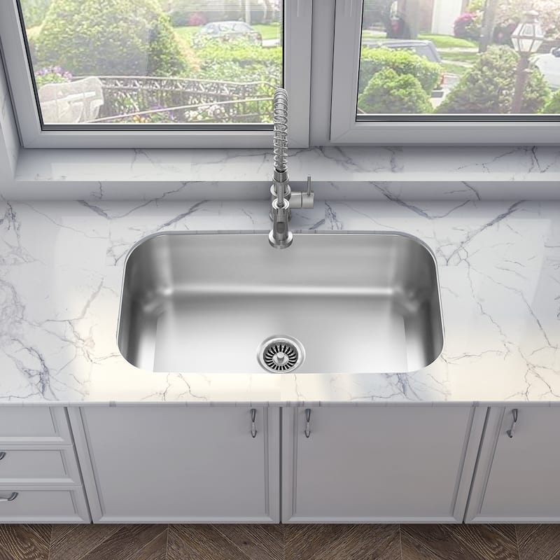 Sinber Undermount Single Bowl 304 Stainless Steel Kitchen Sink -  31" x 18" x 9"(Sink Only) - Silver