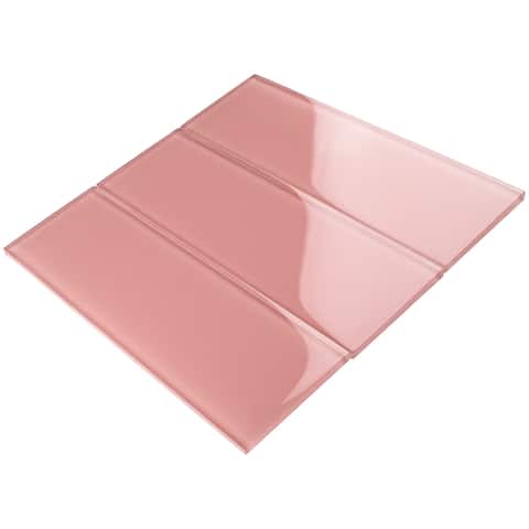 TileGen. 4" x 12" Glass Subway Tile in Pink Wall Tile (30 tiles/10sqft.)