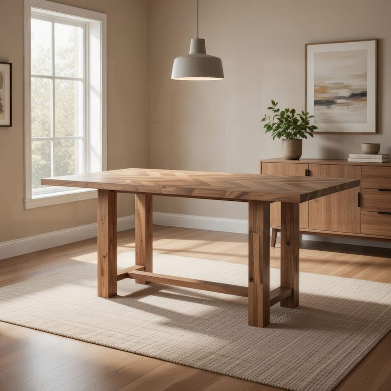 Elsie Counter Height Dining Table, Brown Wood, Rectangular 71 Inch Top