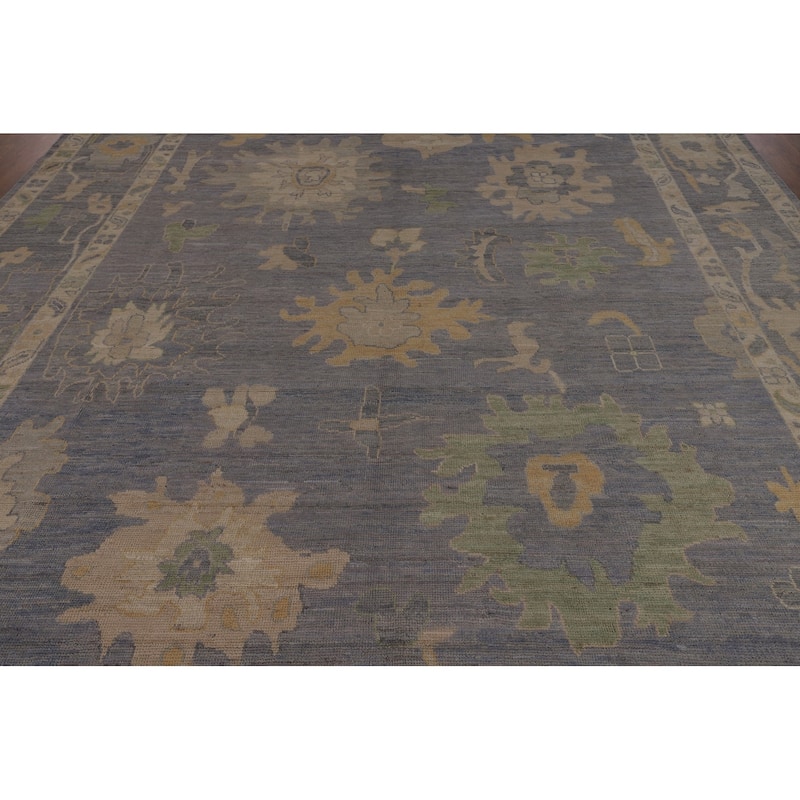 Blue Floral Oushak Turkish Large Rug Hand-Knotted Wool Carpet - 9'11"x 14'0"