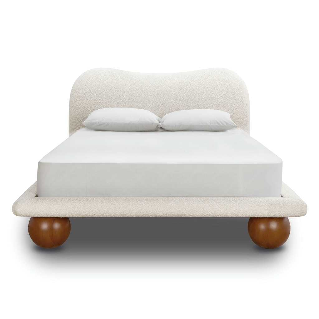 Poly and Bark Orbit Queen Size Bed in Froth White Boucle