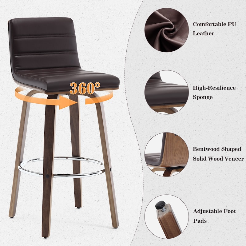 Modern Leather Upholstered Swivel Counter/Bar Stools, Set of 2