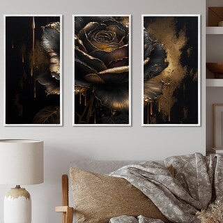 Designart "Black And Gold Rose I" Floral Rose Framed Canvas Art Print ...