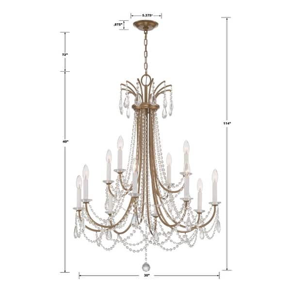 Karrington 12 Light Aged Brass Chandelier - 30"W x 40"H