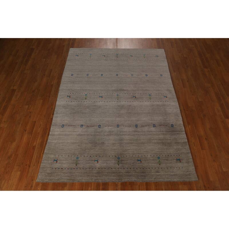 Gabbeh Modern Area Rug Handmade Grey Tribal Wool Carpet - 5'3" x 7'6"