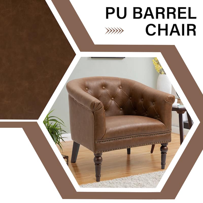 Contemporary PU Leather Tufted Barrel Accent Chair