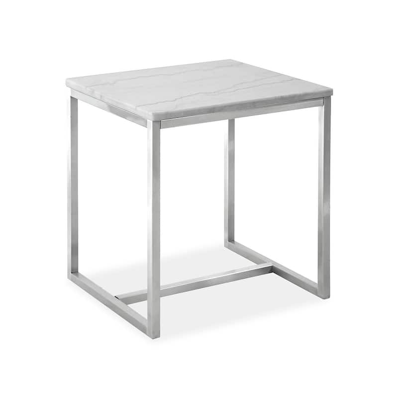 Magnussen Home Esme White Marble and Brushed Nickel Rectangular End Table - 20''W x 22''D x 24''H - 20''W x 22''D x 24''H