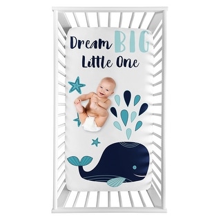 Whale Collection Boy or Girl Photo Op Fitted Crib Sheet - Turquoise and Navy Blue Nautical Ocean Sea