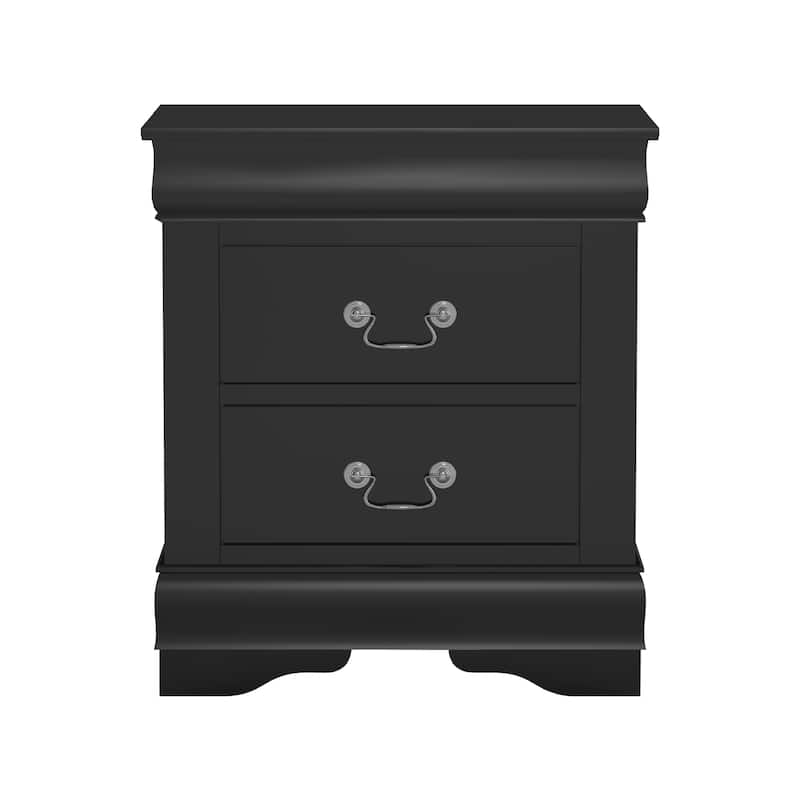 Modern Black Solid Wood 2-Drawer Nightstand Bed Side Table