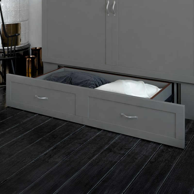 Hamilton Queen Murphy Bed Chest with 6" Mattress, Storage Drawer & Built-In Charger in Grey