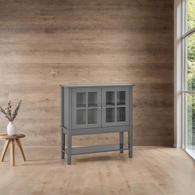 2 Glass Doors Sideboard with Adjustable Shelving and Bottom Shelf