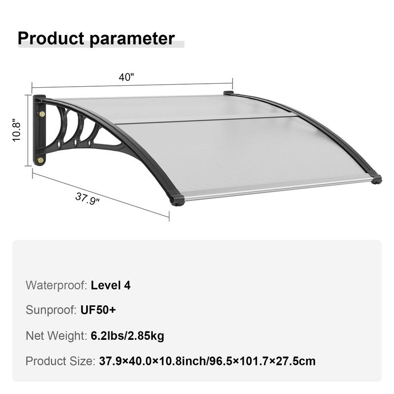 Transparent PC Sheet Entry Door Outdoor Window Awning with Aluminum Connector