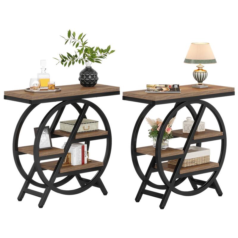 End Table Set of 2, 3-tier Narrow Side Table with Storage for Living Room - 11.8" D x 25.59" W x 26.18" H