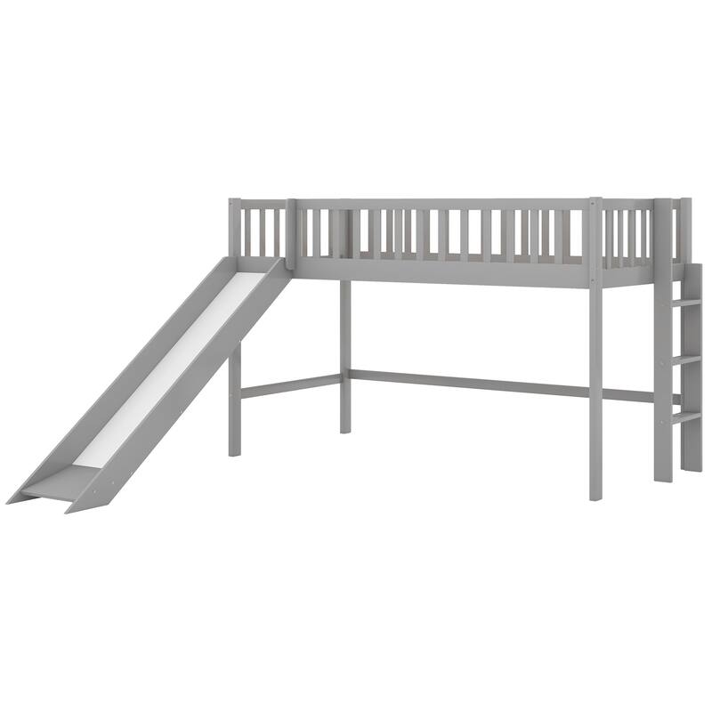 Gray Low Loft Bed with Slide - Twin Size