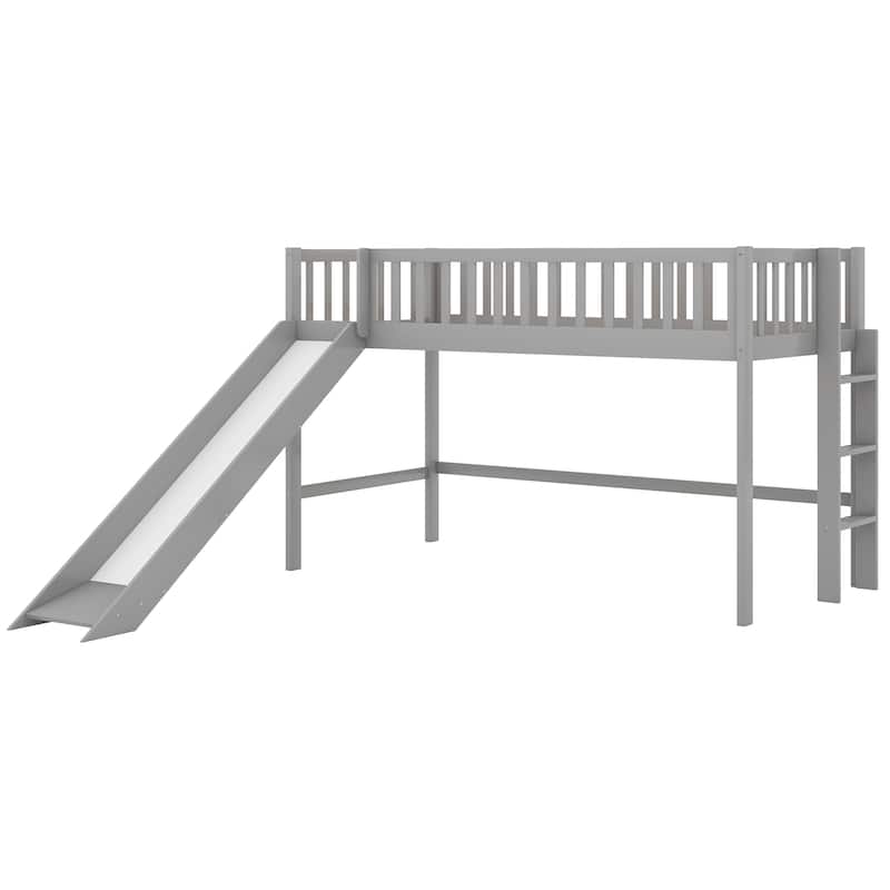Twin Size Low Loft Bed with Ladder and Slide