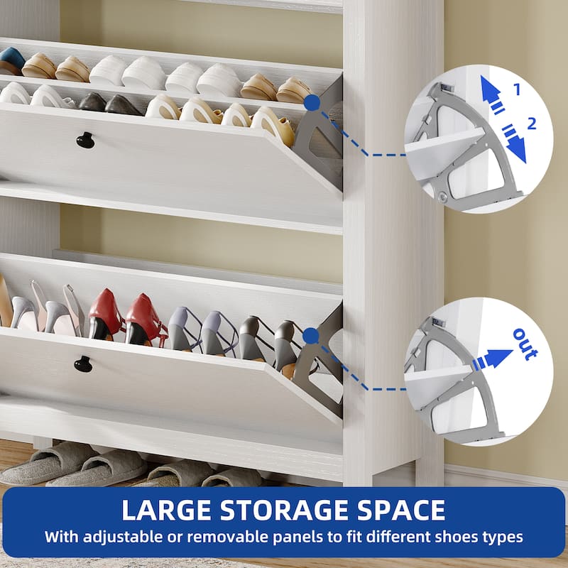 Moasis Narrow Shoe Cabinet with 2 Flip Drawers Adjustable Shoe Rack for Entryway