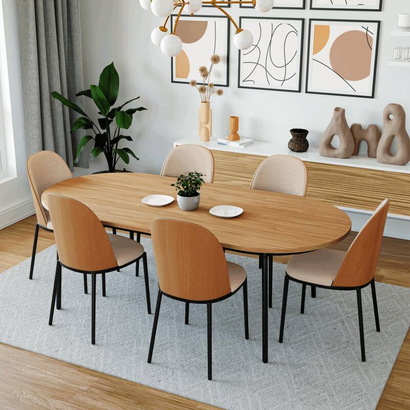 Dining Chair with Upholstered Seat and Back Side Chair with MDF Wood Frame in Black Steel