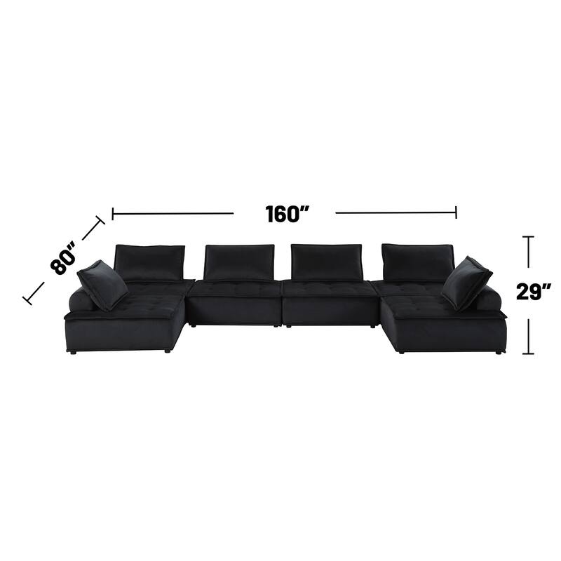Velvet Upholstered 6-Seater Modular Sectional Sofa