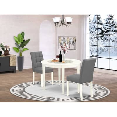 HomeStock 3-Pc Linen White Finish Round Solid Wood Top Dining Table Set - Seats 2