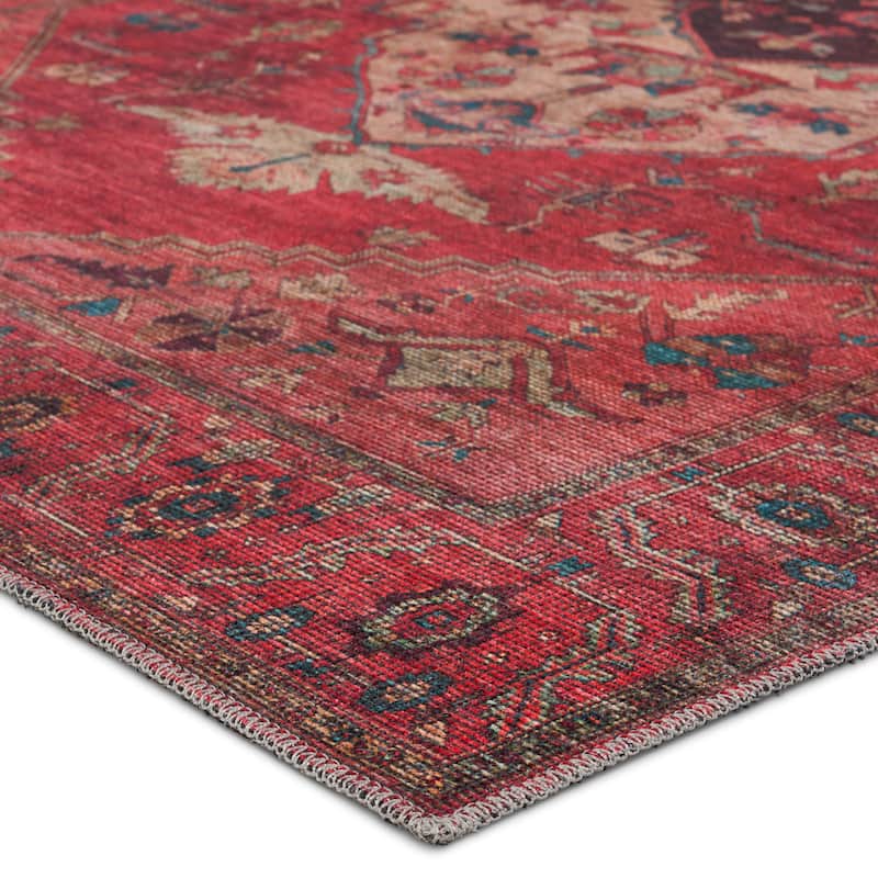Monroe Machine Washable Medallion Red/ Brown Area Rug