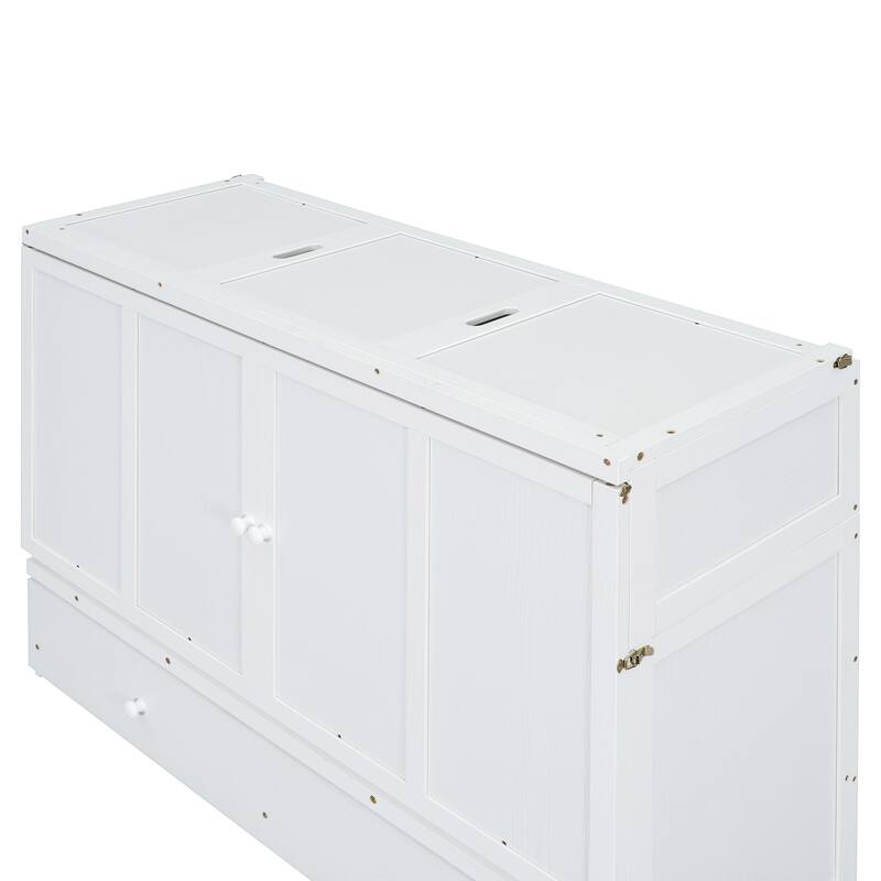 Queen Size Murphy Bed with USB Port and Large Drawer, Space-Saving Design, No Box Spring Needed, Espresso Finish