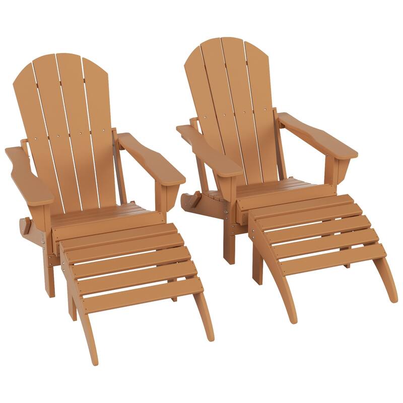Polytrends Laguna Hdpe All Weather Outdoor Patio Foldable Adirondack Chairs With Ottomans (5-Piece Set)