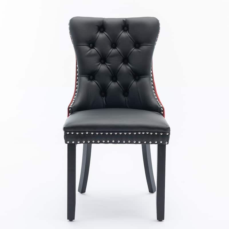 2PCS High-end Tufted Solid Wood PU and Velvet Dining Chair with Wood Legs,Nailhead Trim