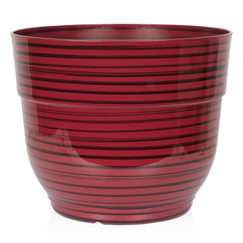 Alpine Corporation 13" Red Round Striped Planter w/ Drainage Hole/Plug