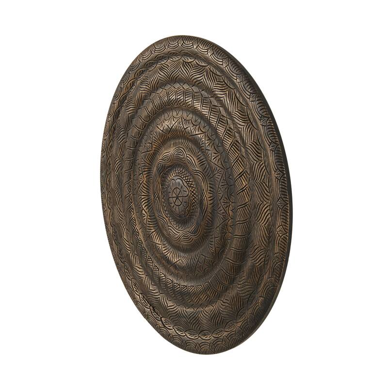 Wooden Floral Carved Wall Decor with Scroll and Leaf Details - Bronze - Roche River Decor