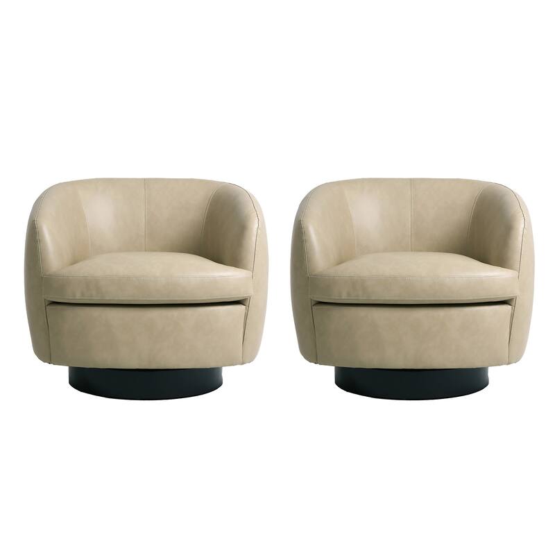 PU Upholstered Swivel Barrel Accent Chair With Wood Base (Set of 2)