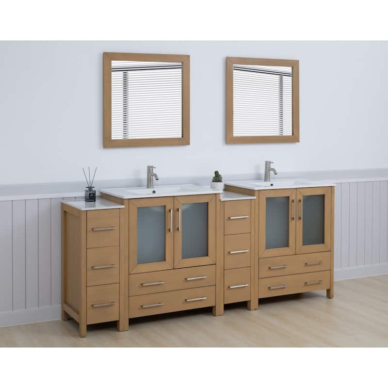 Vanity Art 84" Double Sink Bathroom Vanity Set 10 Dove-Tailed Drawers 4 Cabinets 2 Shelves, Soft-Closing Doors with Free Mirror