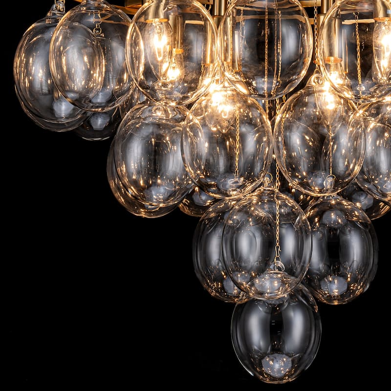 Starsky 8 - Light 23in. Modern Glam Cluster Glass Bubble Chandelier with 28 Clear Glass Globe Bubble