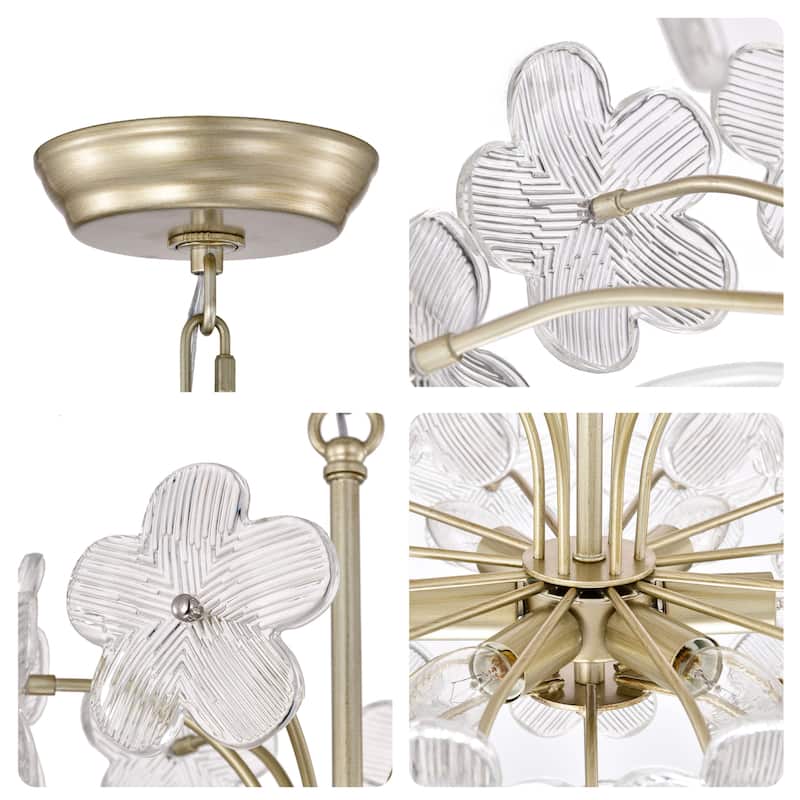 Rosa Modern 6-Light 17.7" Glam Clear Glass Flower Chandelier