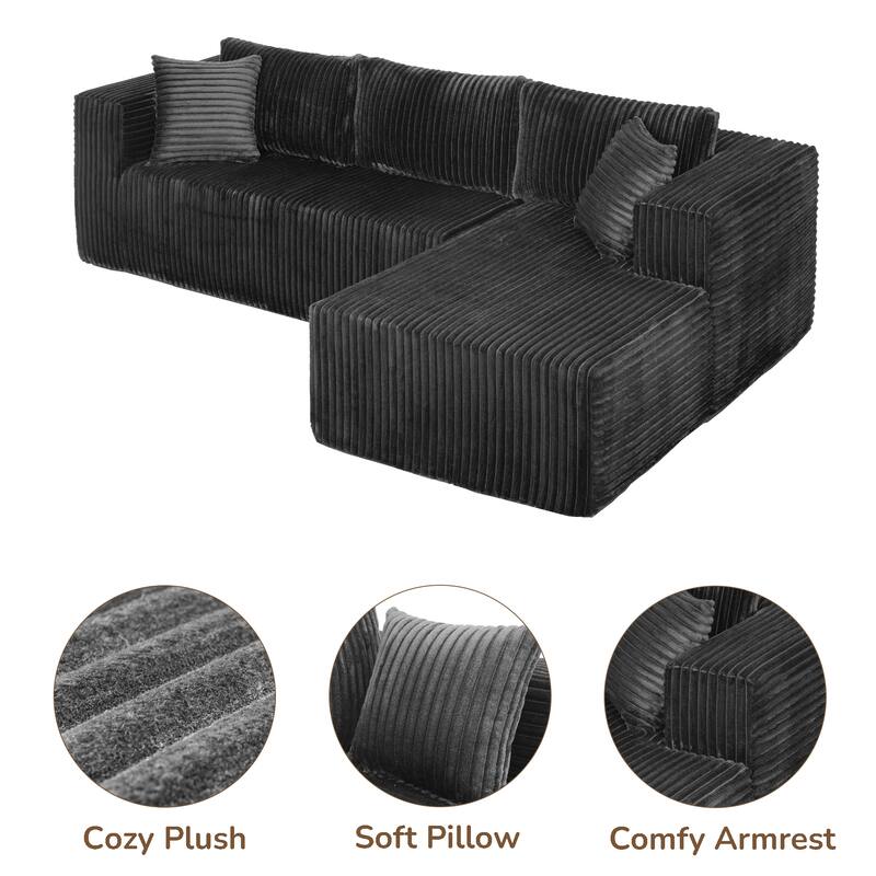 Anmytek 105 Inch Comfortable L-Shaped Modular Sofa - Plush Upholstery All-Foam No Springs Vacuum-Packed