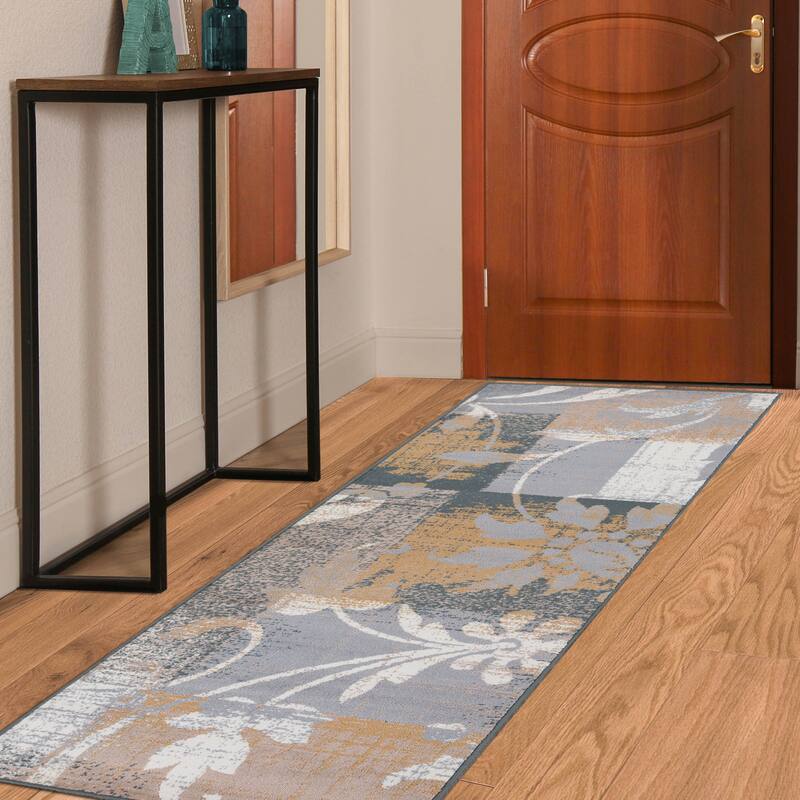 Contemporary Floral Patchwork Indoor Area Rug or Runner by Superior - 2' 7" x 10' - Camel