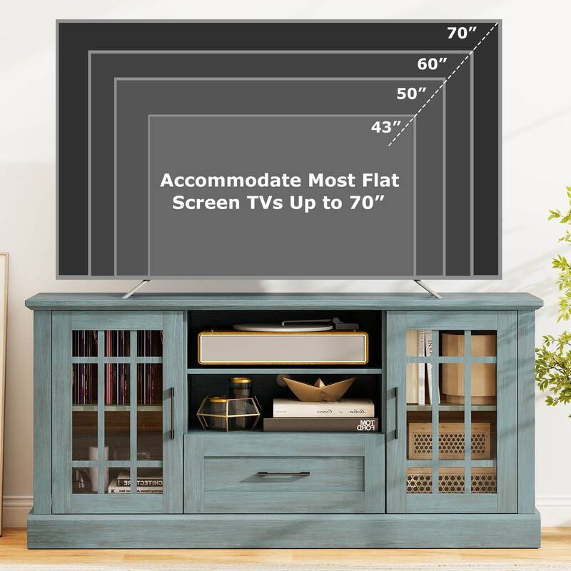 Costway Farmhouse TV Stand for TVs up to 70" Media Center with Glass - See Details