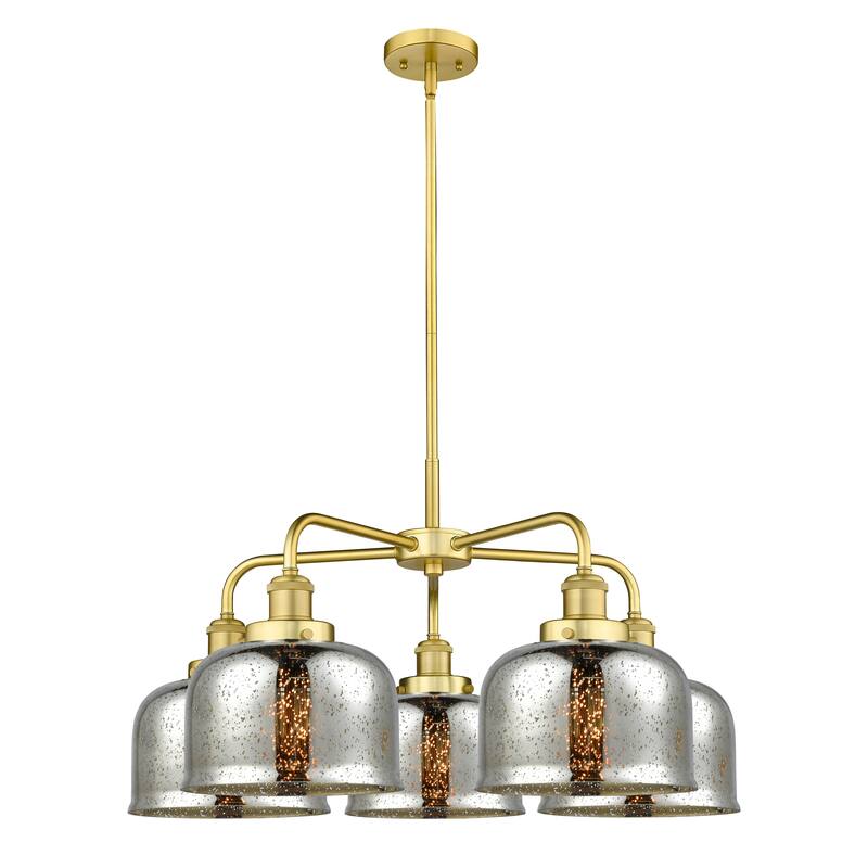 Innovations Lighting Bell - 5 Light 26" Stem Hung Chandelier - Silver Plated Mercury/Satin Gold