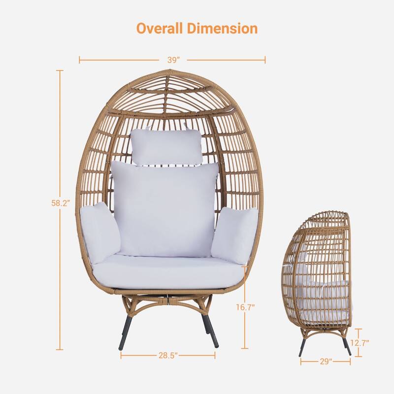 SANSTAR Patio Oversized Swivel Brown Wicker Egg Chair with Cushions