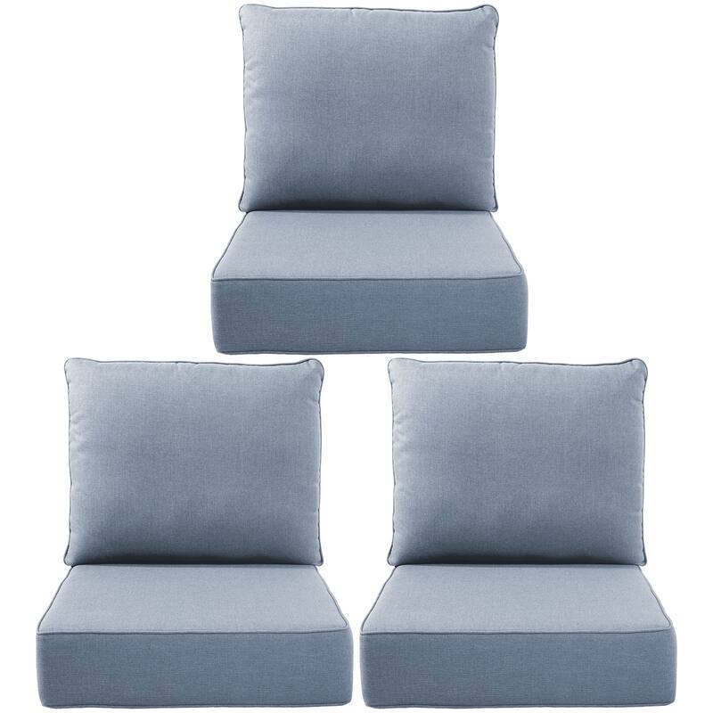 Gymojoy 24"x22"x6" Patio Thick Cushions & Pillows Set - Deep Seat Indoor/Outdoor Water & Fade Resistant - Three Sets - Baby Blue