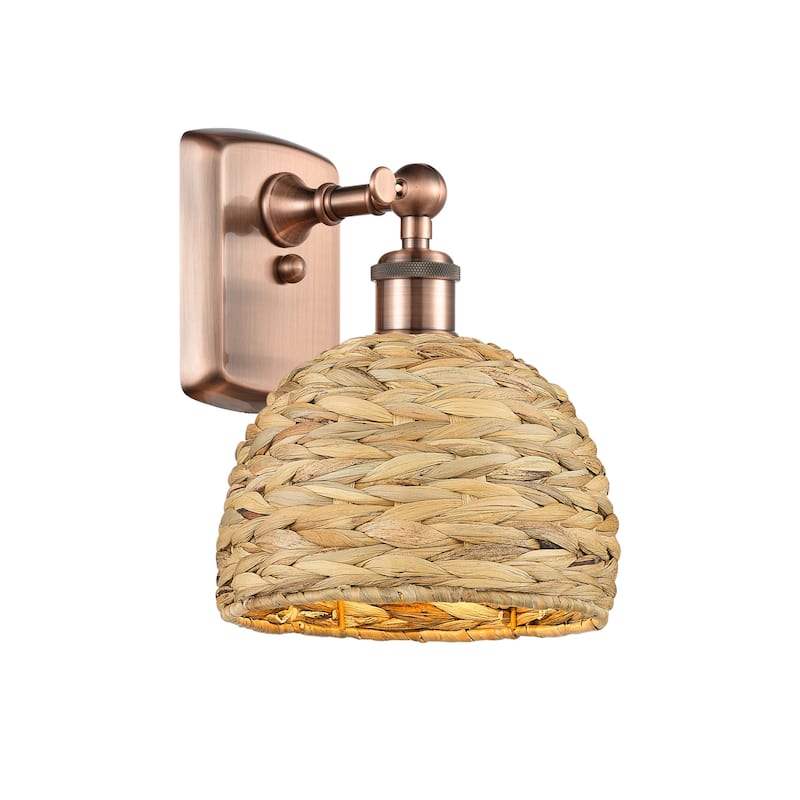 Innovations Lighting 516-1W-12-8 Woven Rattan Sconce Woven Rattan 12" - Antique Copper / Natural