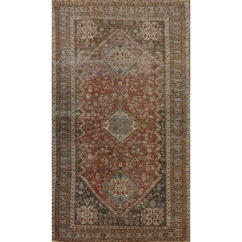 Hand Knotted Oriental 100% Wool Carpet Traditional Tribal Oranges & Rust Abadeh ( Nafar ) Area Rug - 6' 10'' X 3' 7''
