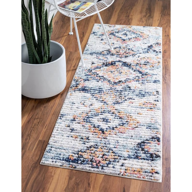 Contemporary Zaire Collection Area Rug - Ivory - 2'7"x10'