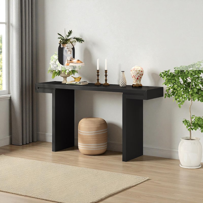 60'' Modern Console Table with Geometric Lines, Painted Finish & Adjustable Feet for Entryway, Hallway or Living Room