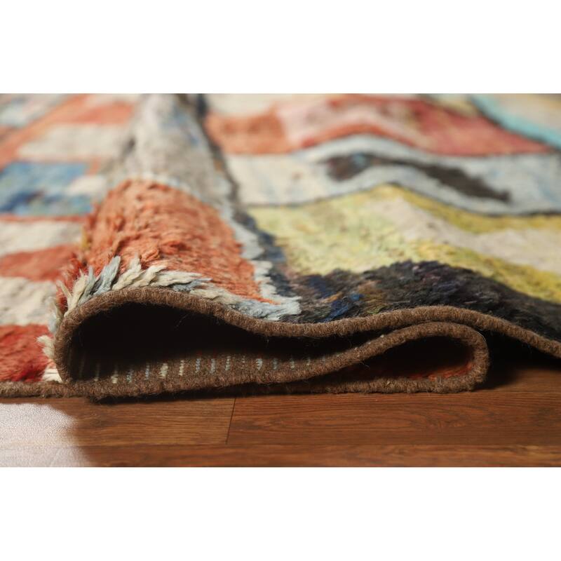 Geometric Moroccan Oriental Rug Hand-Knotted Oriental Wool Carpet - 6'6" x 9'7"