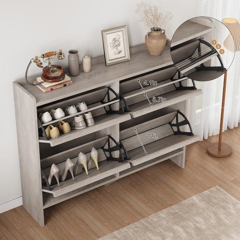 Drawer Wooden Shoe Cabinet with Adjustable Shelves - Gray - 4 Drawer