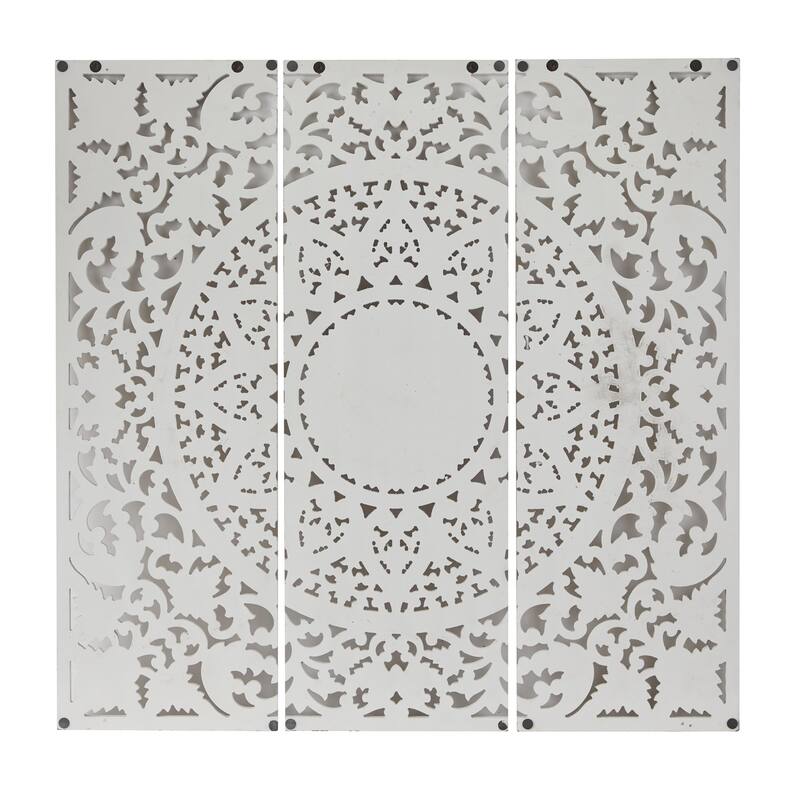 Wooden Floral Handmade Intricately Carved Home Wall Decor with Mandala Design - Set of 3 White - Roche River Decor