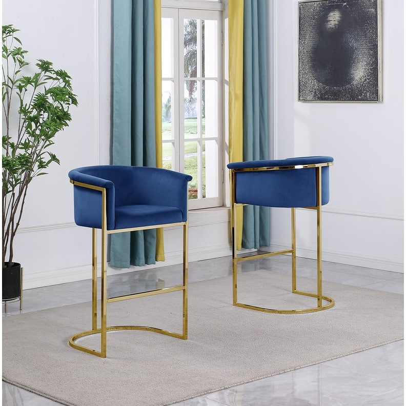 Best Quality Furniture Upholstered Counter Height Chair - Navy Blue and Gold